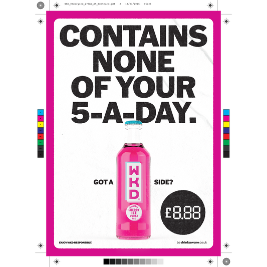 WKD Cherry Ice Bottle Tent Cards